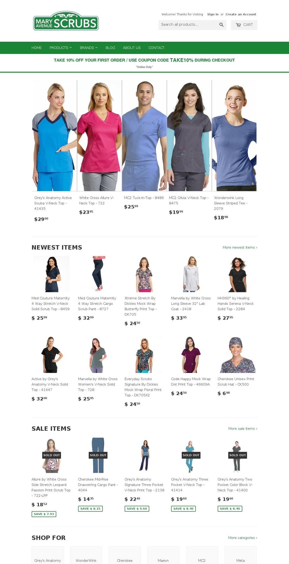 maryavenuescrubs.com shopify website screenshot