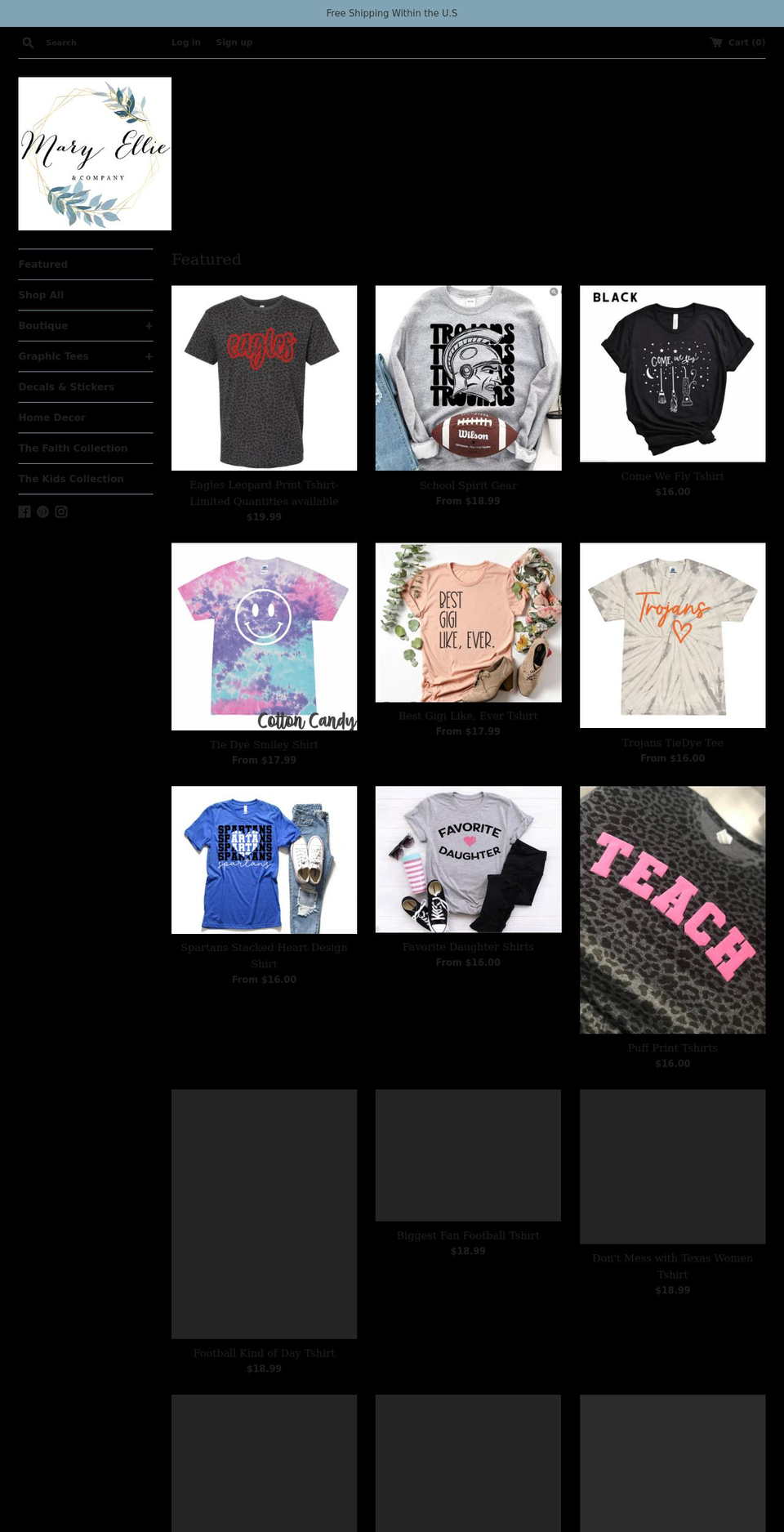 maryellie.com shopify website screenshot