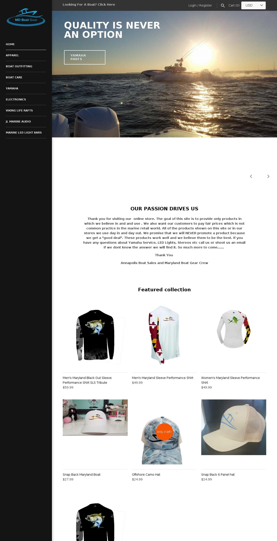 marylandboatgear.com shopify website screenshot