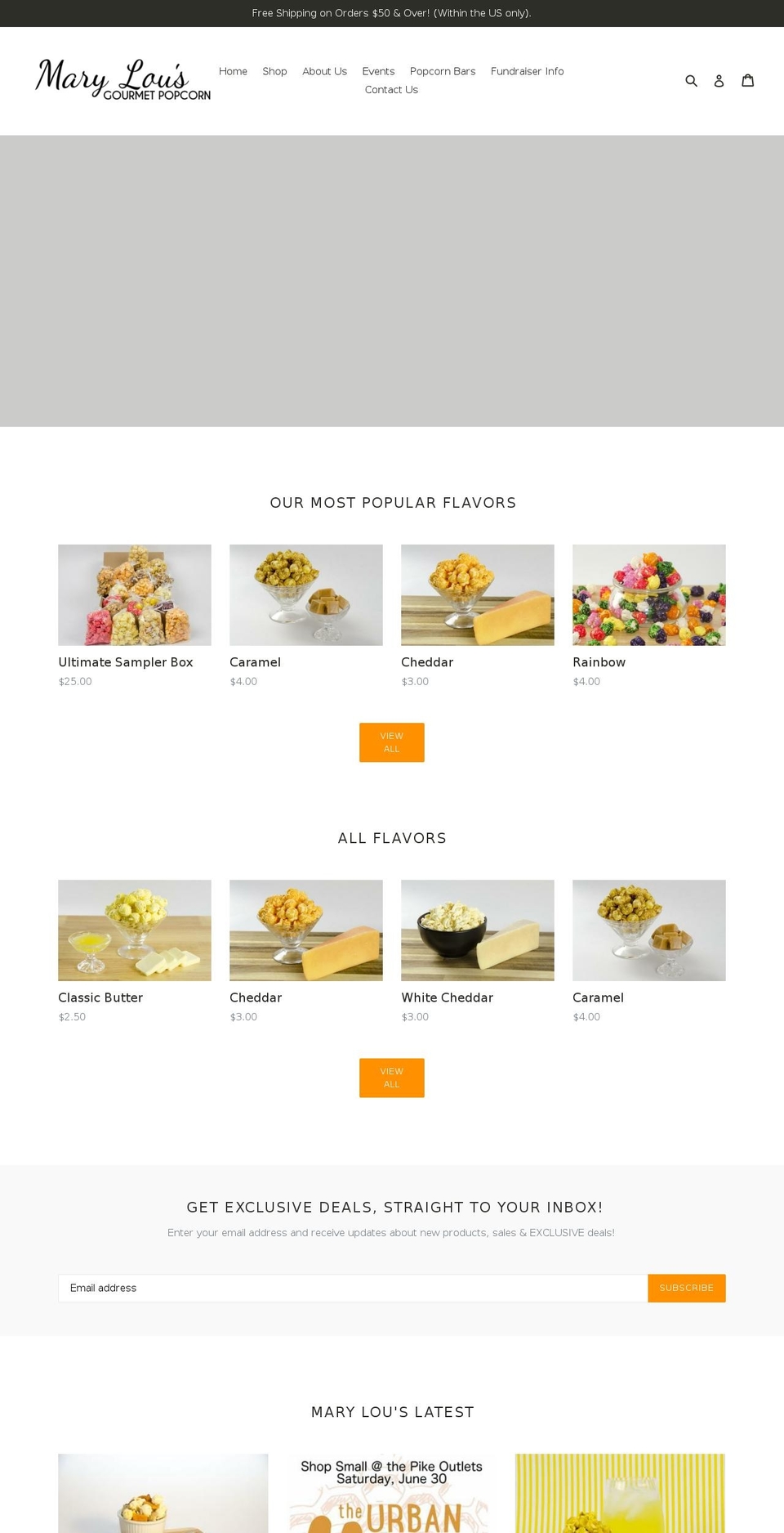 marylousgourmetpopcorn.com — Shopify storefront screenshot