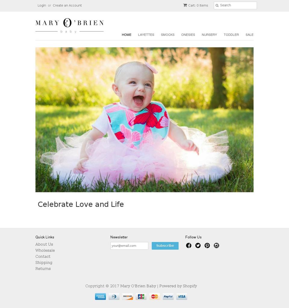 maryobrienbaby.com shopify website screenshot