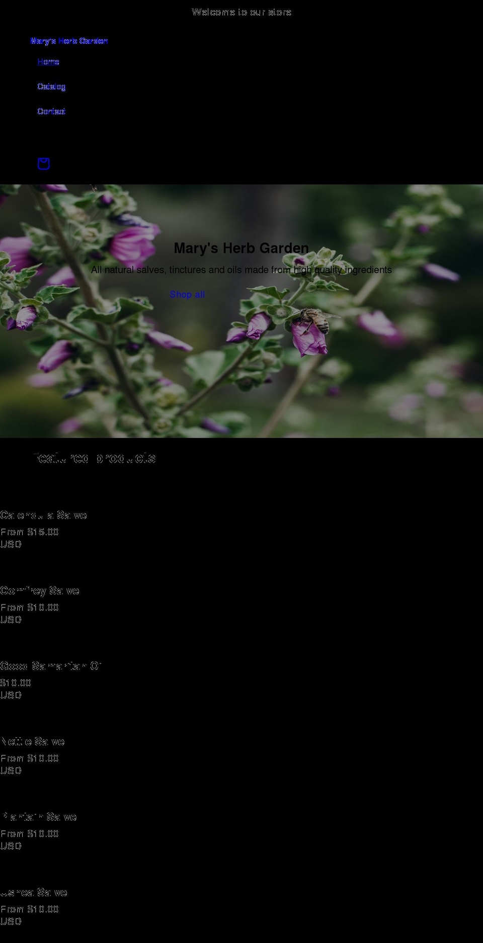 marysherbgarden.com shopify website screenshot