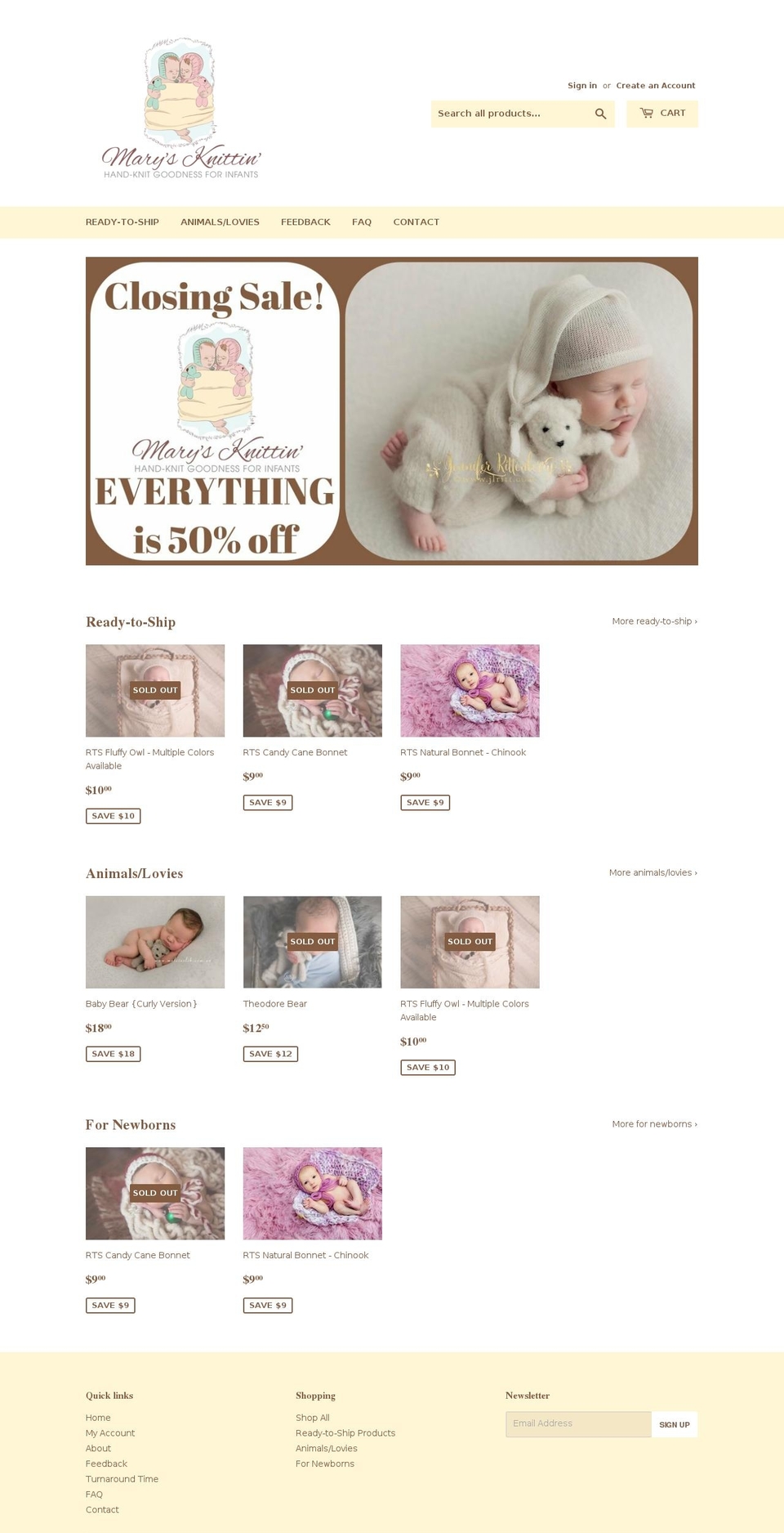 marysknittin.com — Shopify storefront screenshot