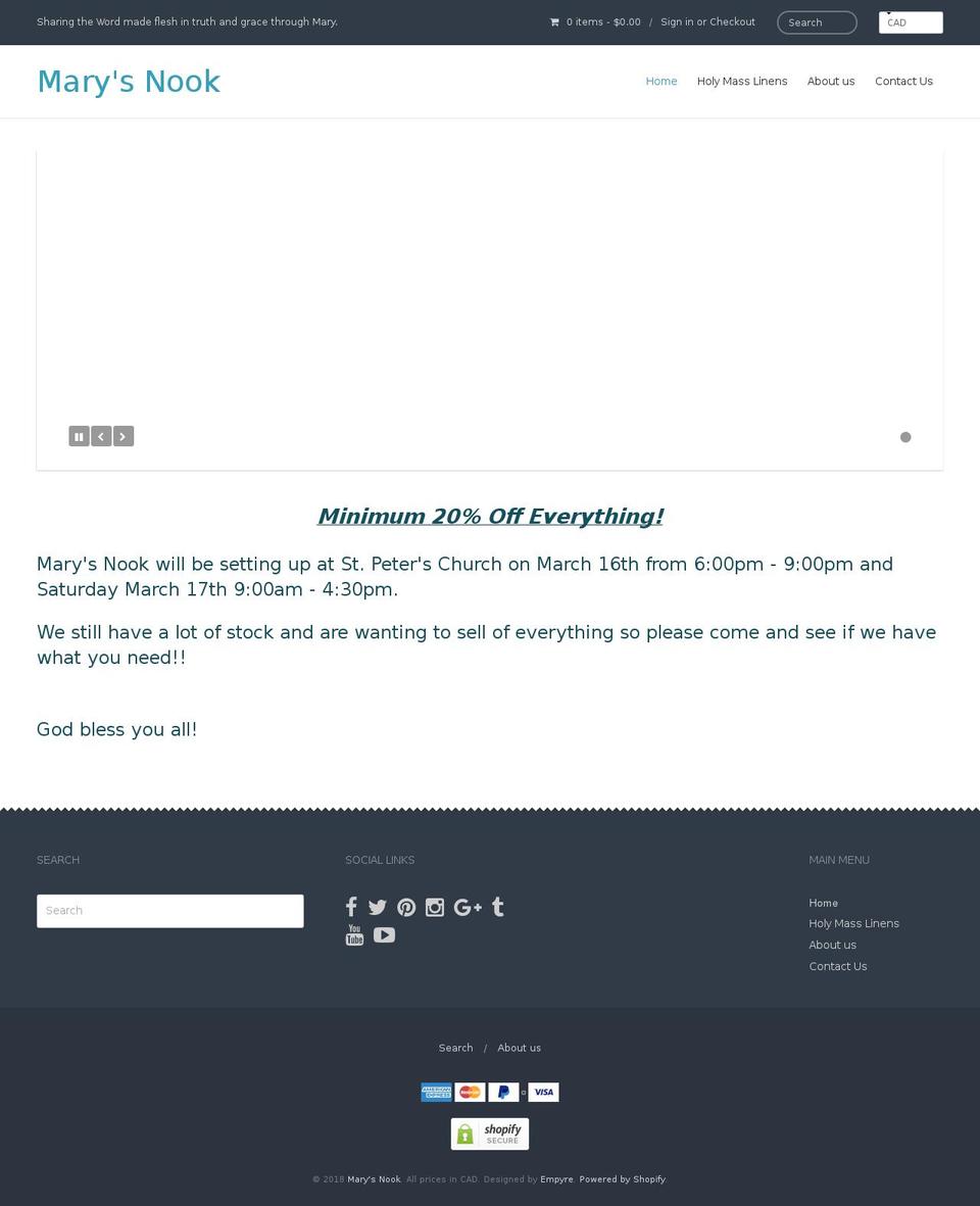 marysnook.com — Shopify storefront screenshot