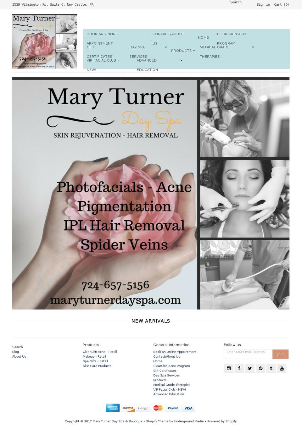 maryturnersalonspa.com shopify website screenshot