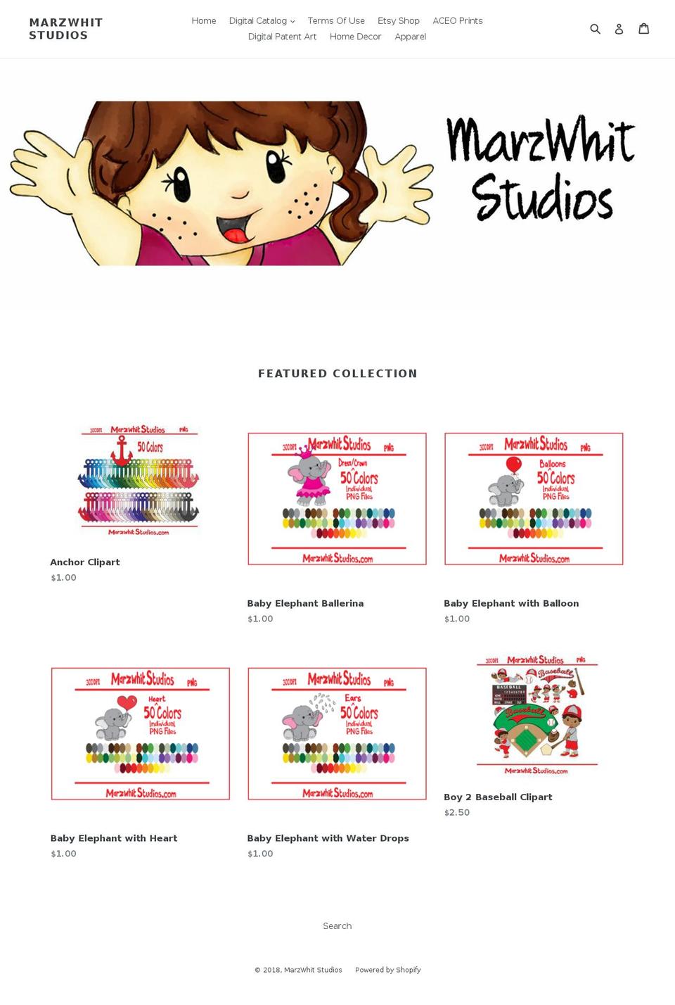 marzwhitstudios.com shopify website screenshot