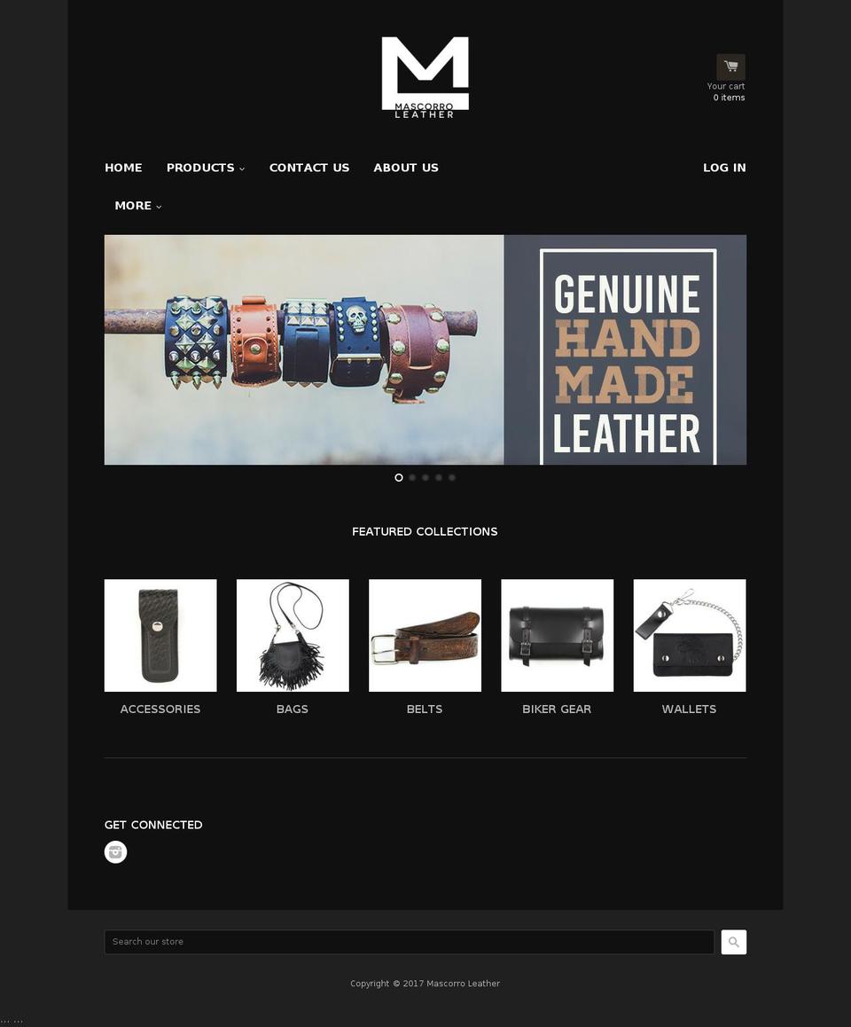 mascorroleather.com shopify website screenshot
