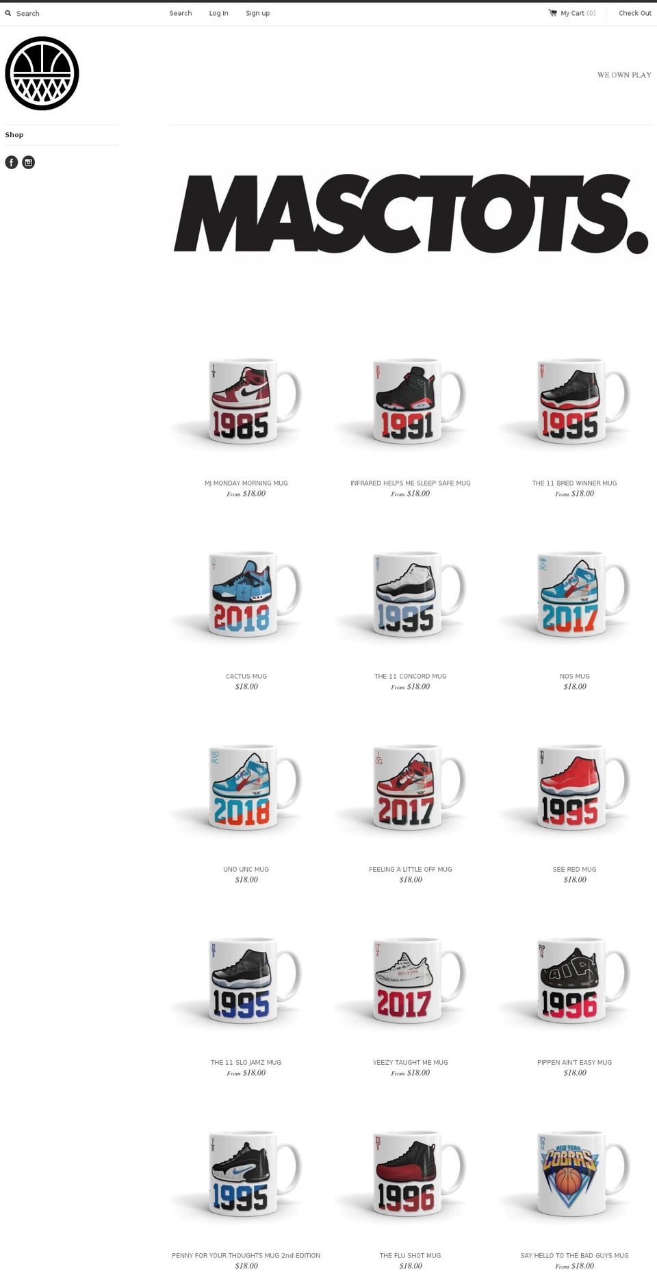 masctots.com shopify website screenshot