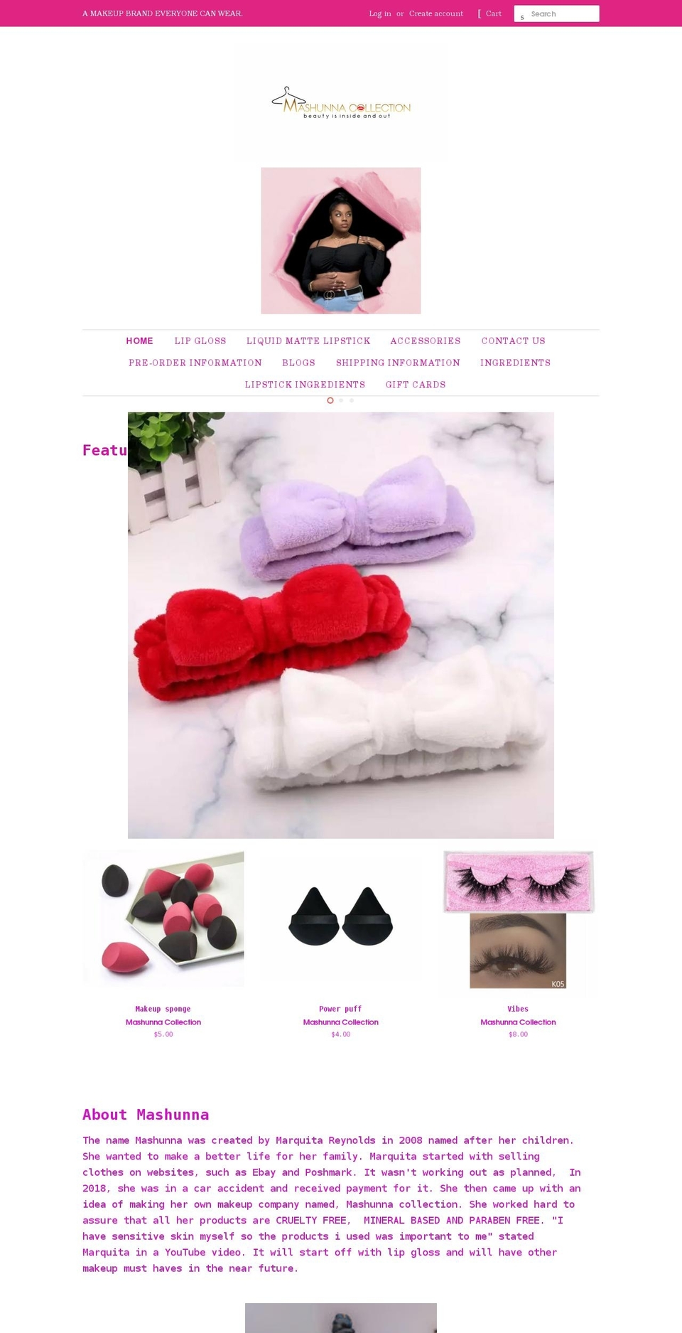 mashunnacollection.com shopify website screenshot
