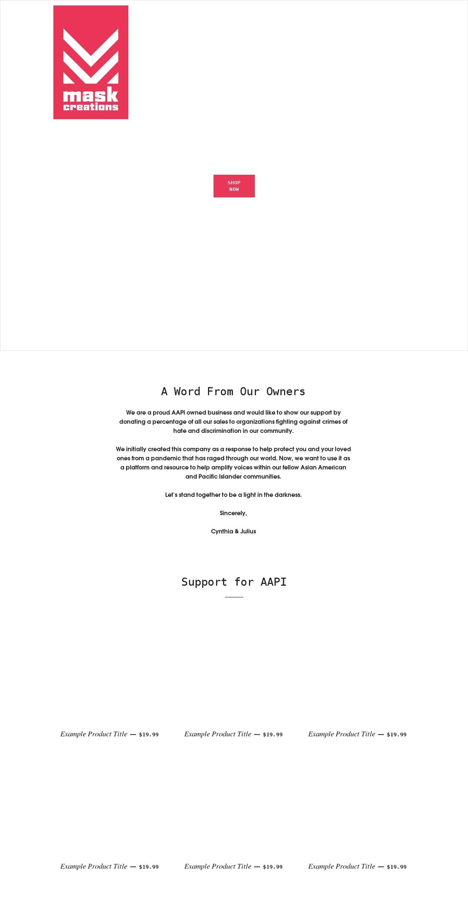mask-creations.com shopify website screenshot