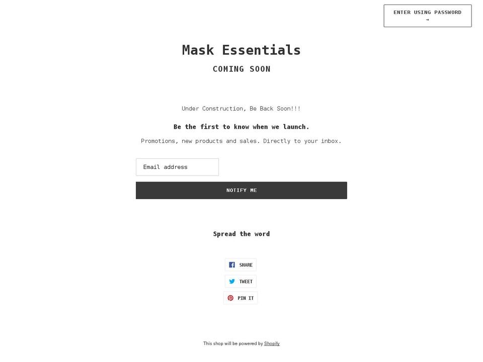 mask-essentials-com.myshopify.com shopify website screenshot