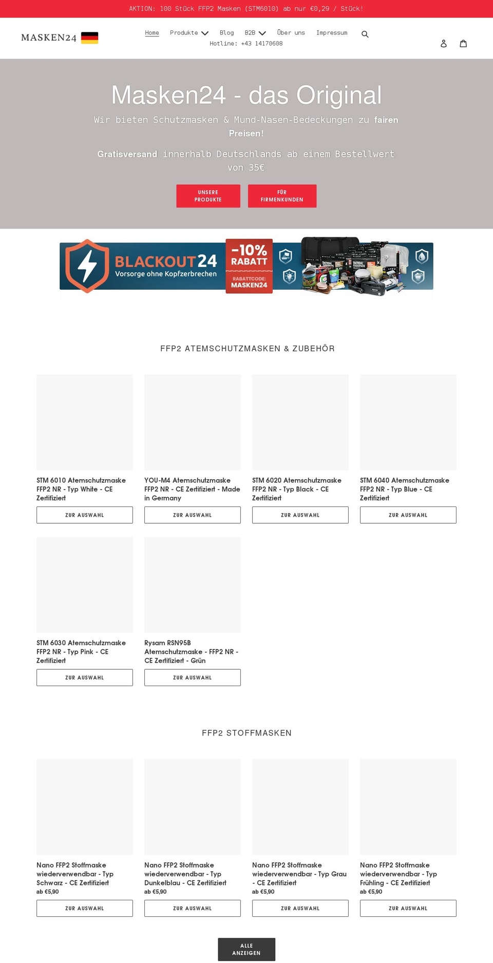 masken24.de shopify website screenshot