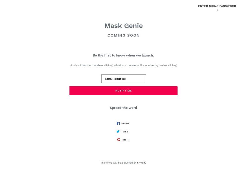 maskgenie.com — Shopify storefront screenshot