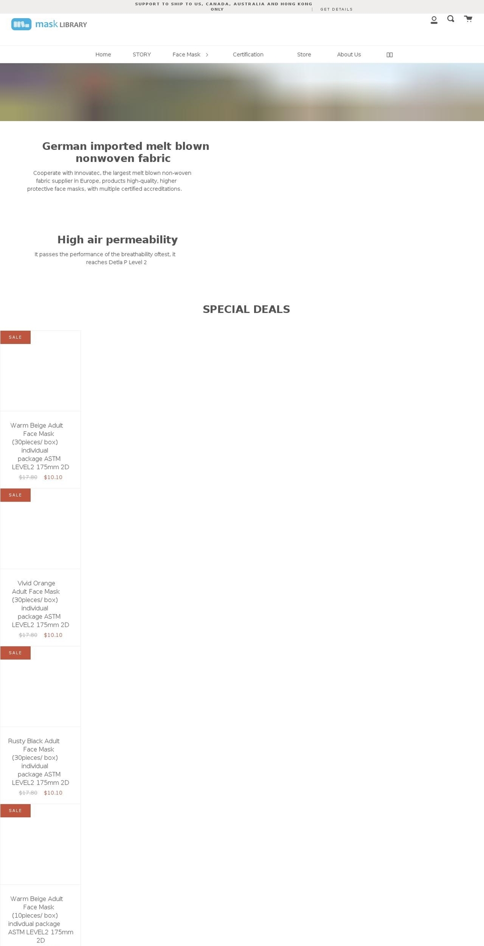 masklibrary.net shopify website screenshot