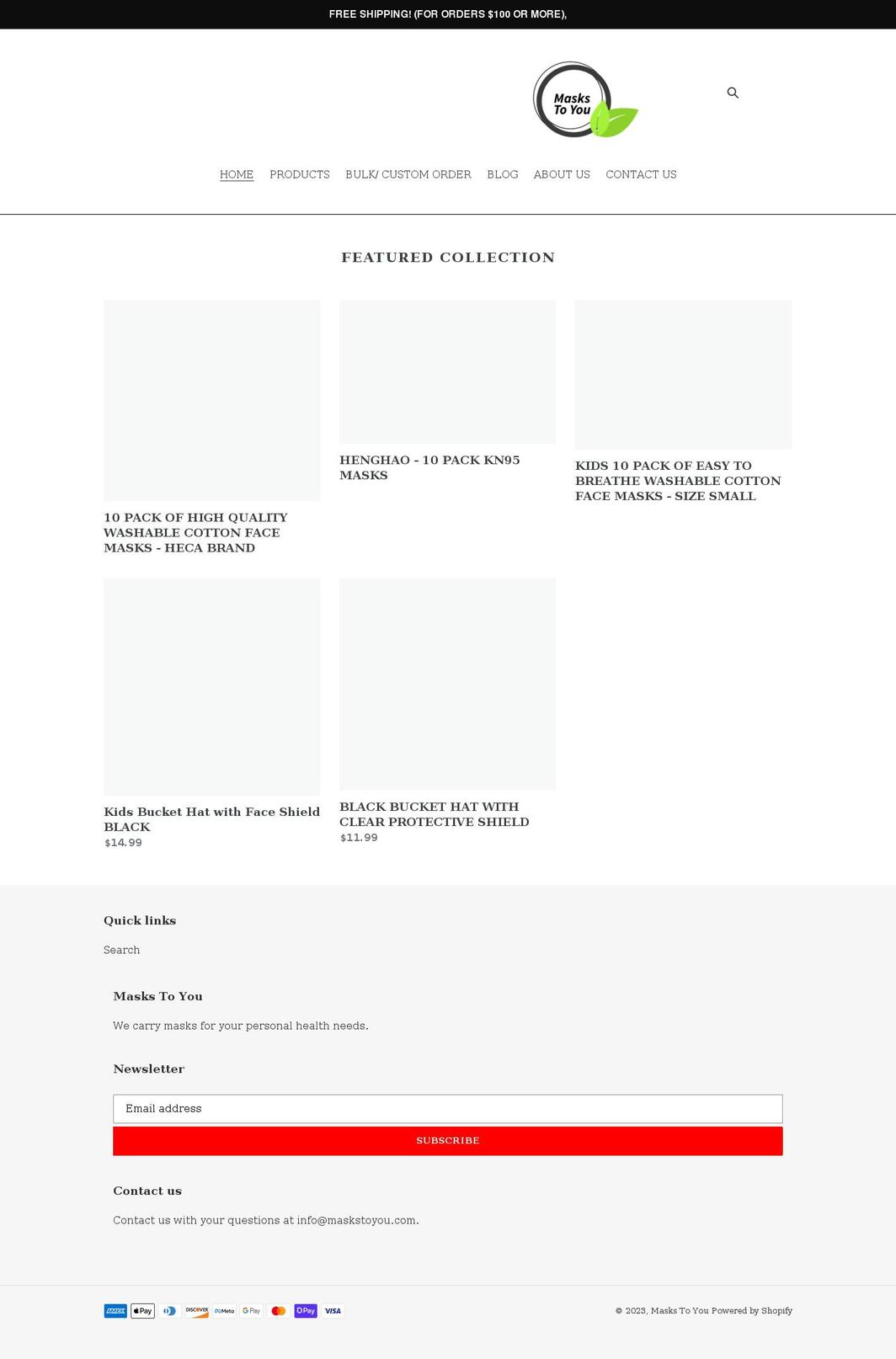 maskstoyou.com shopify website screenshot
