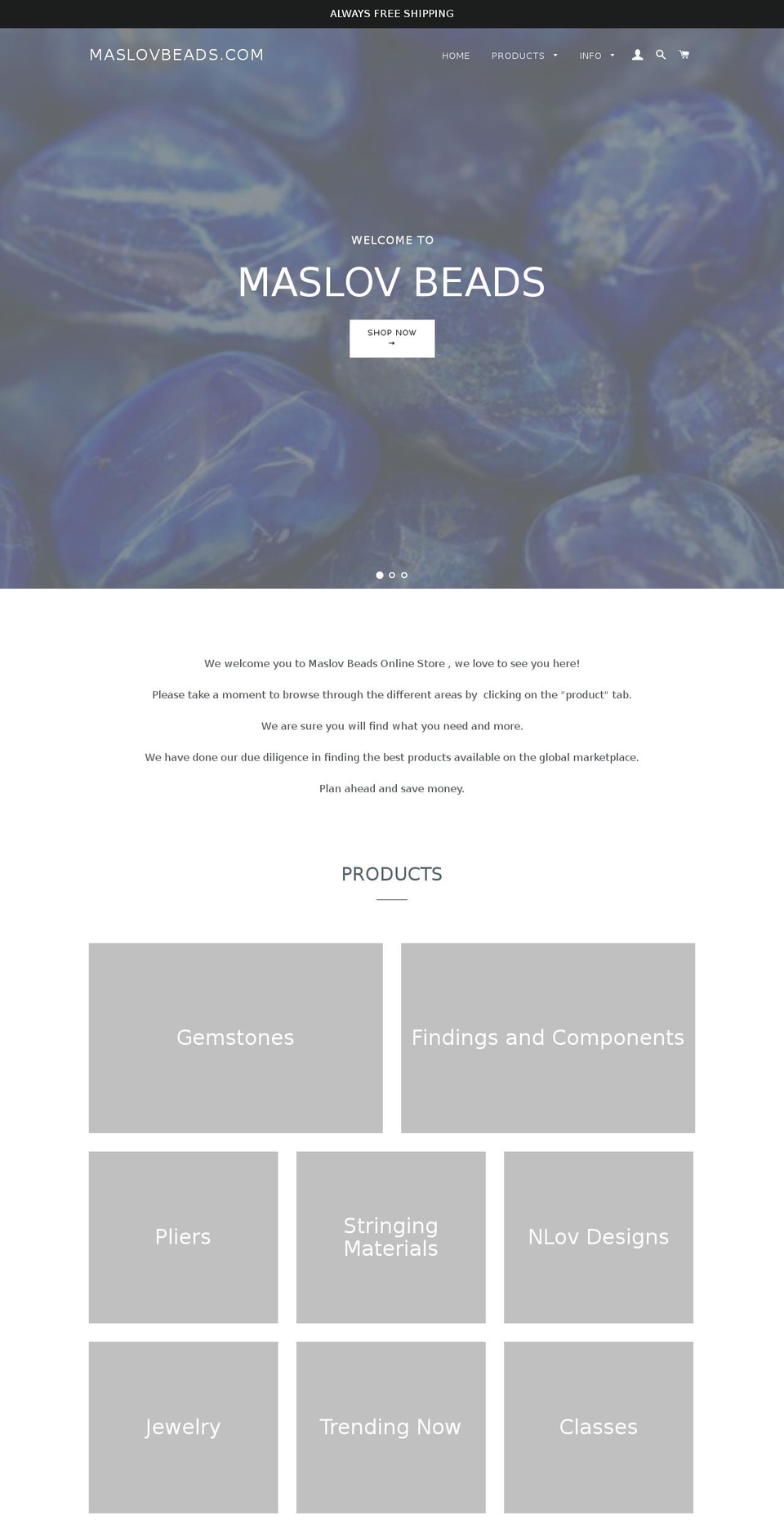 maslovbeads.net shopify website screenshot