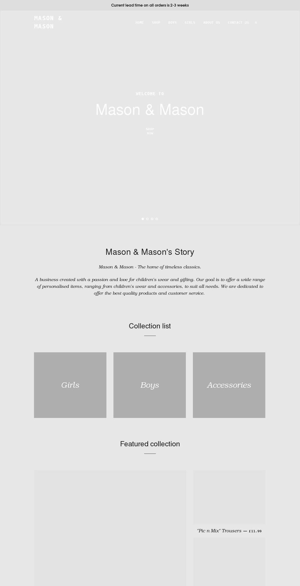 masonandmason16.co.uk shopify website screenshot