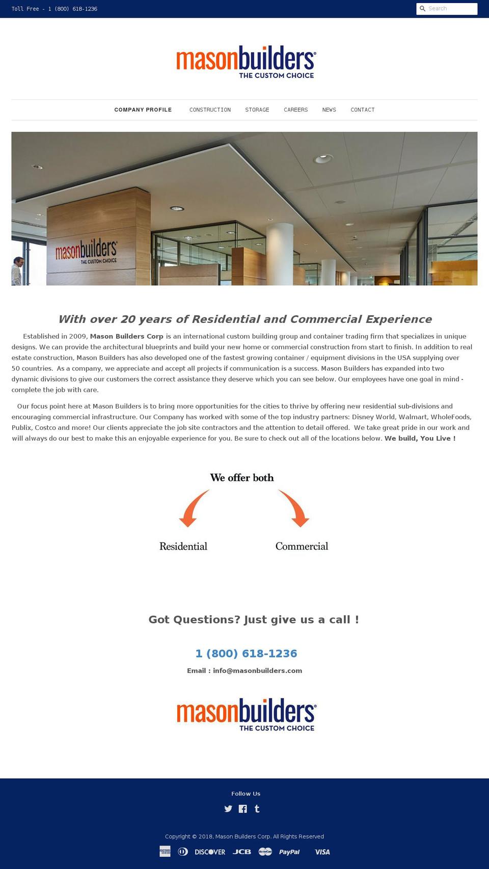 masonbuilderscorp.com — Shopify storefront screenshot