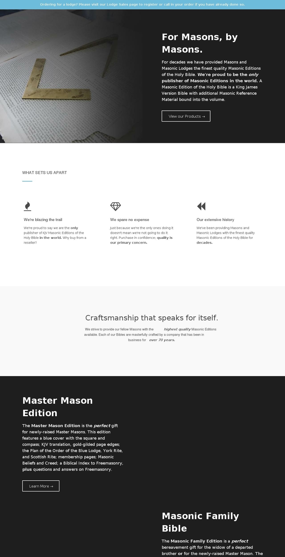 masonicbibles.com shopify website screenshot