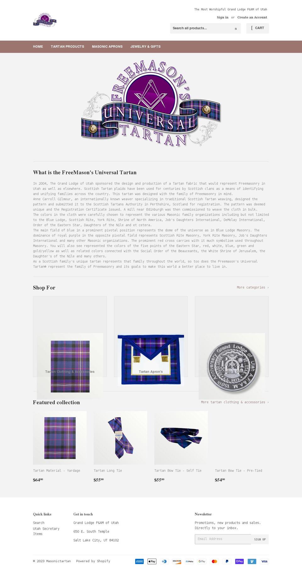 masonictartan.com shopify website screenshot
