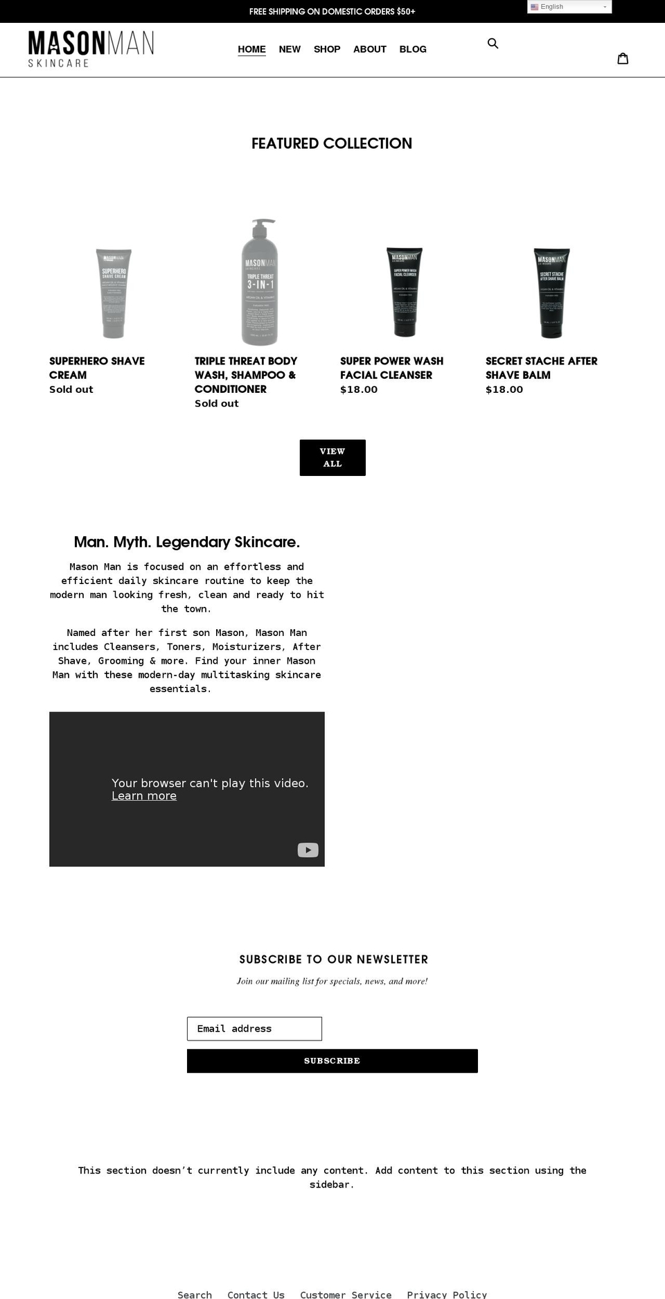 masonmanskincare.com shopify website screenshot
