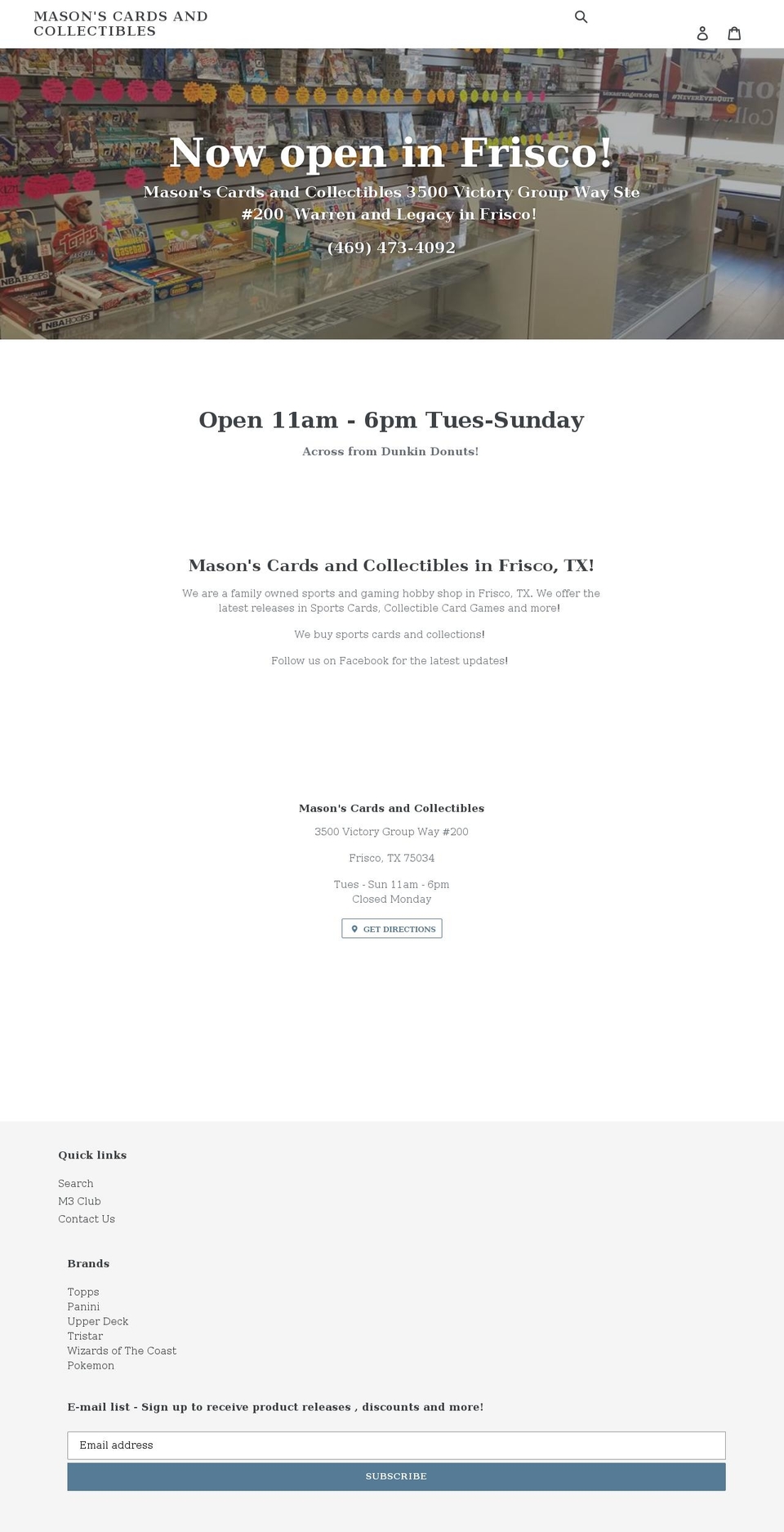 masonscardsfrisco.com shopify website screenshot