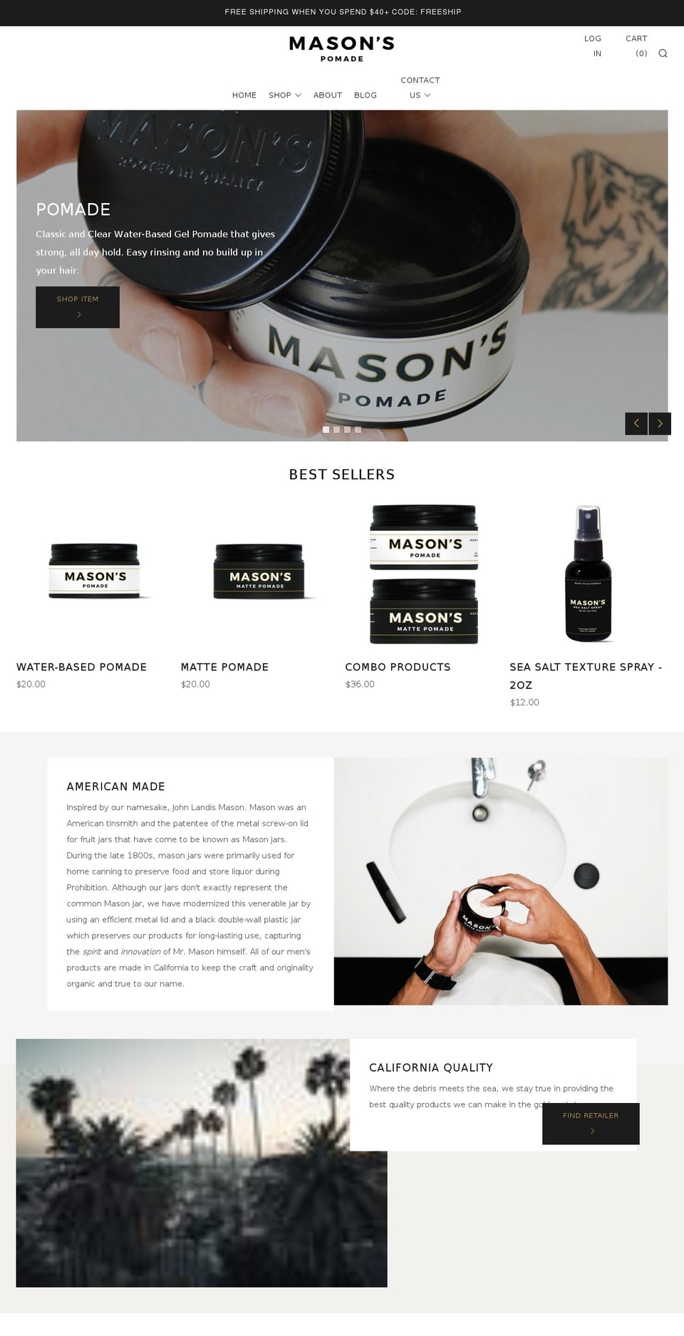 masonspomade.com — Shopify storefront screenshot
