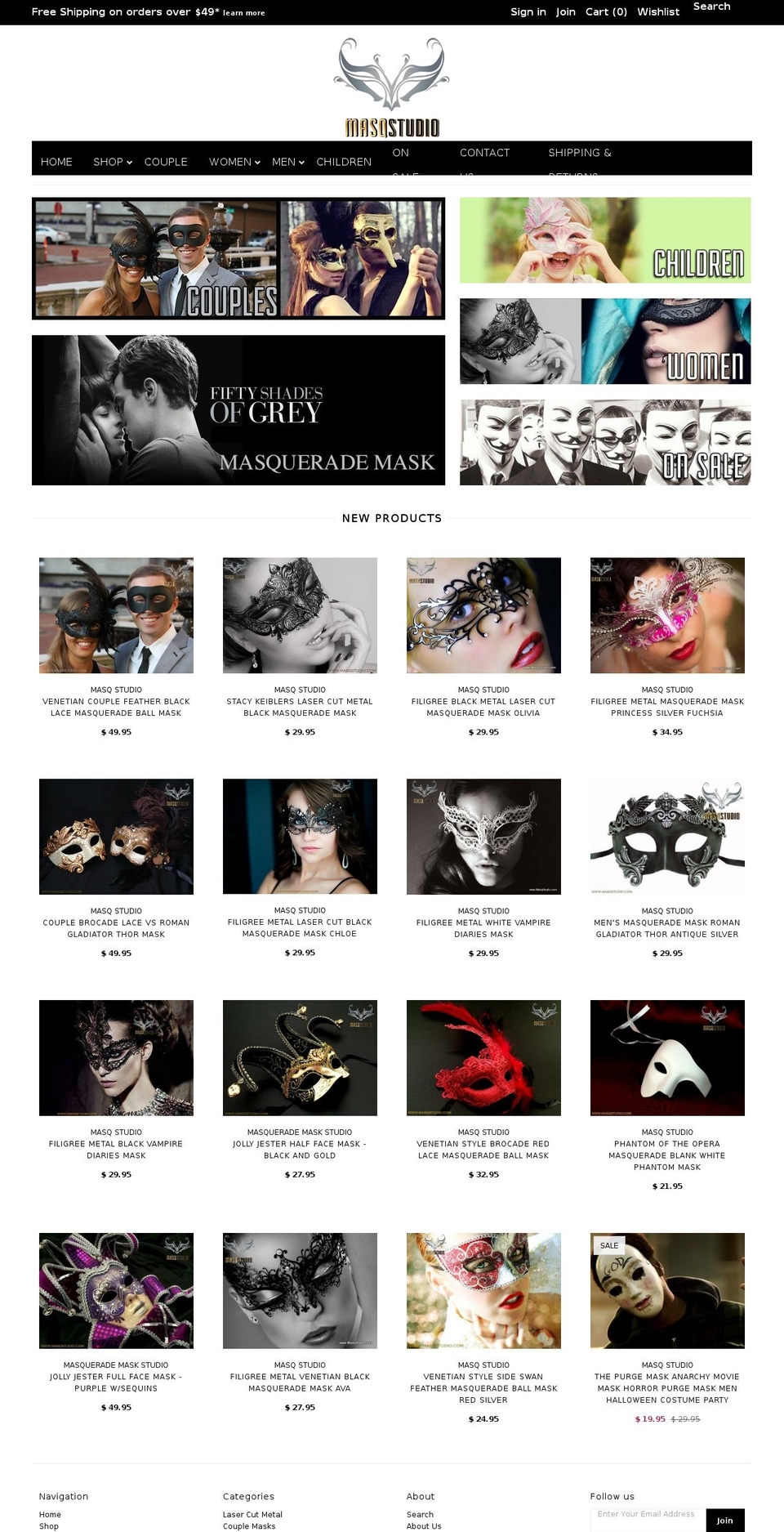 masquerademaskstudio.com shopify website screenshot