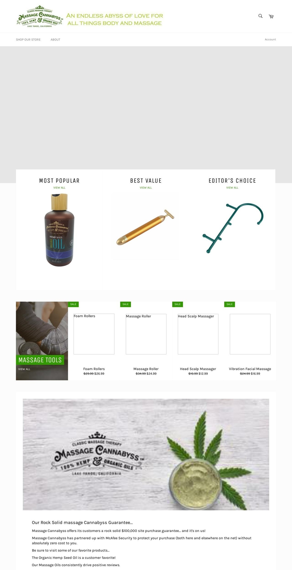 massagecannabyss.com — Shopify storefront screenshot