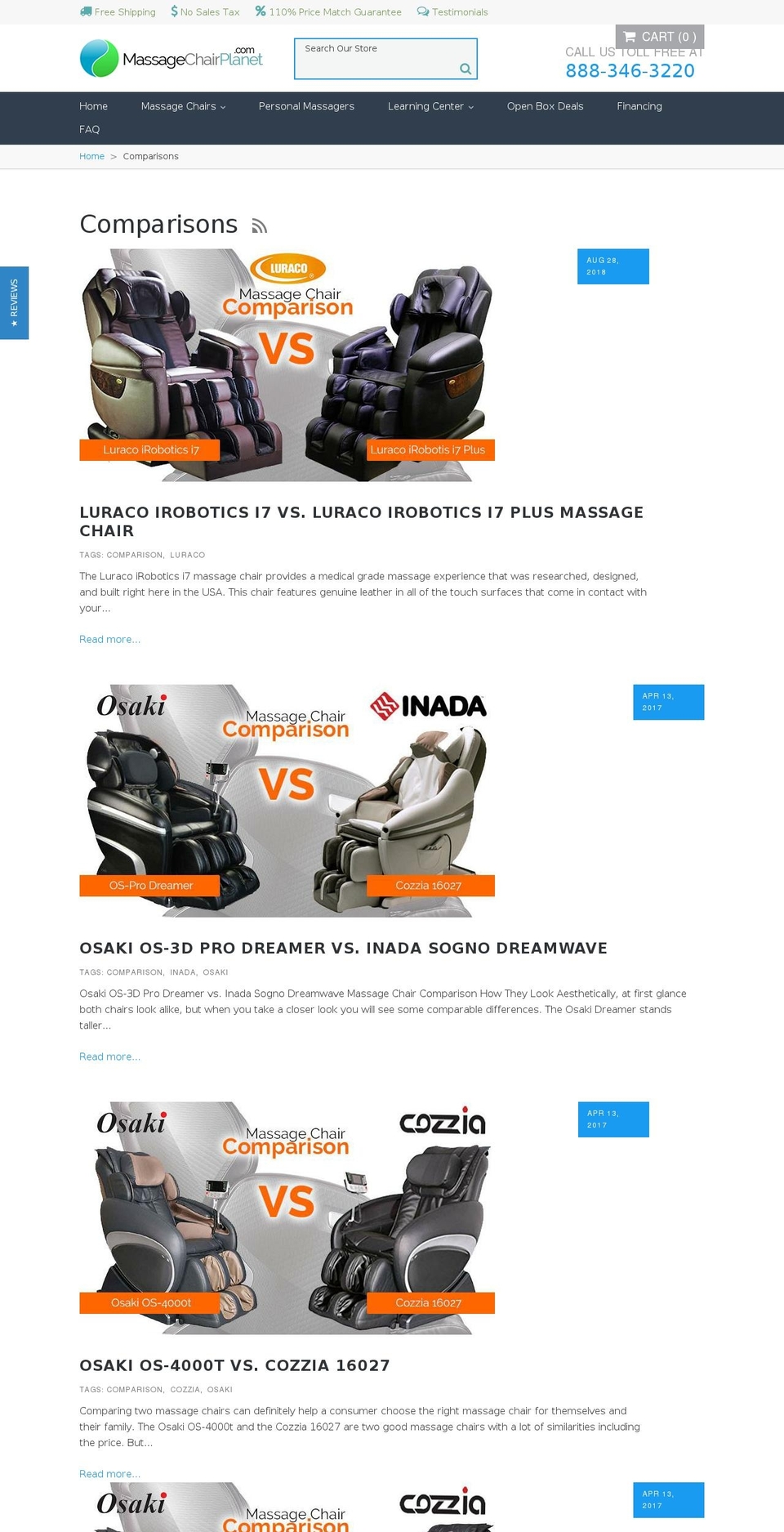 massagechaircomparisons.com — Shopify storefront screenshot