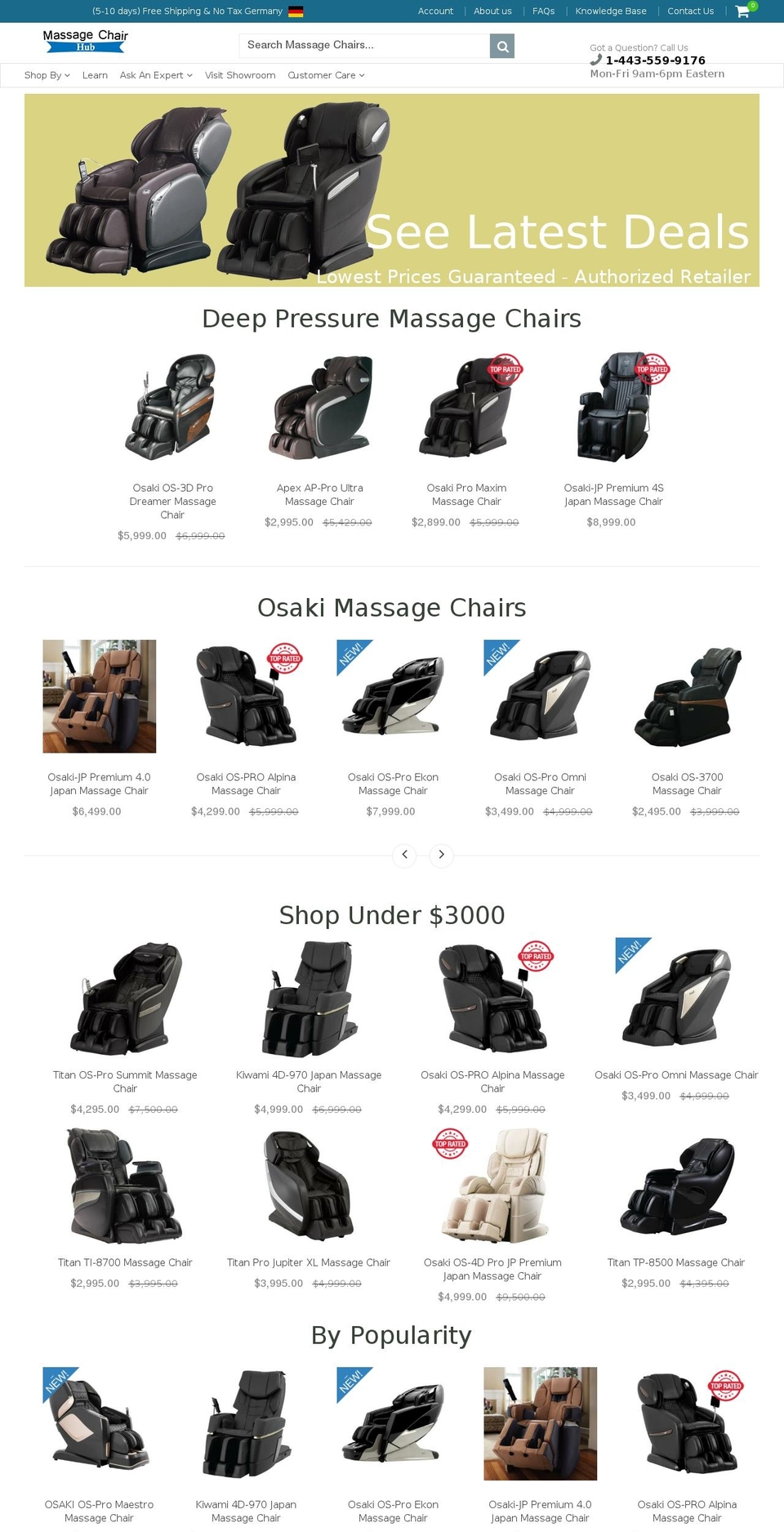 massagechairhub.com — Shopify storefront screenshot