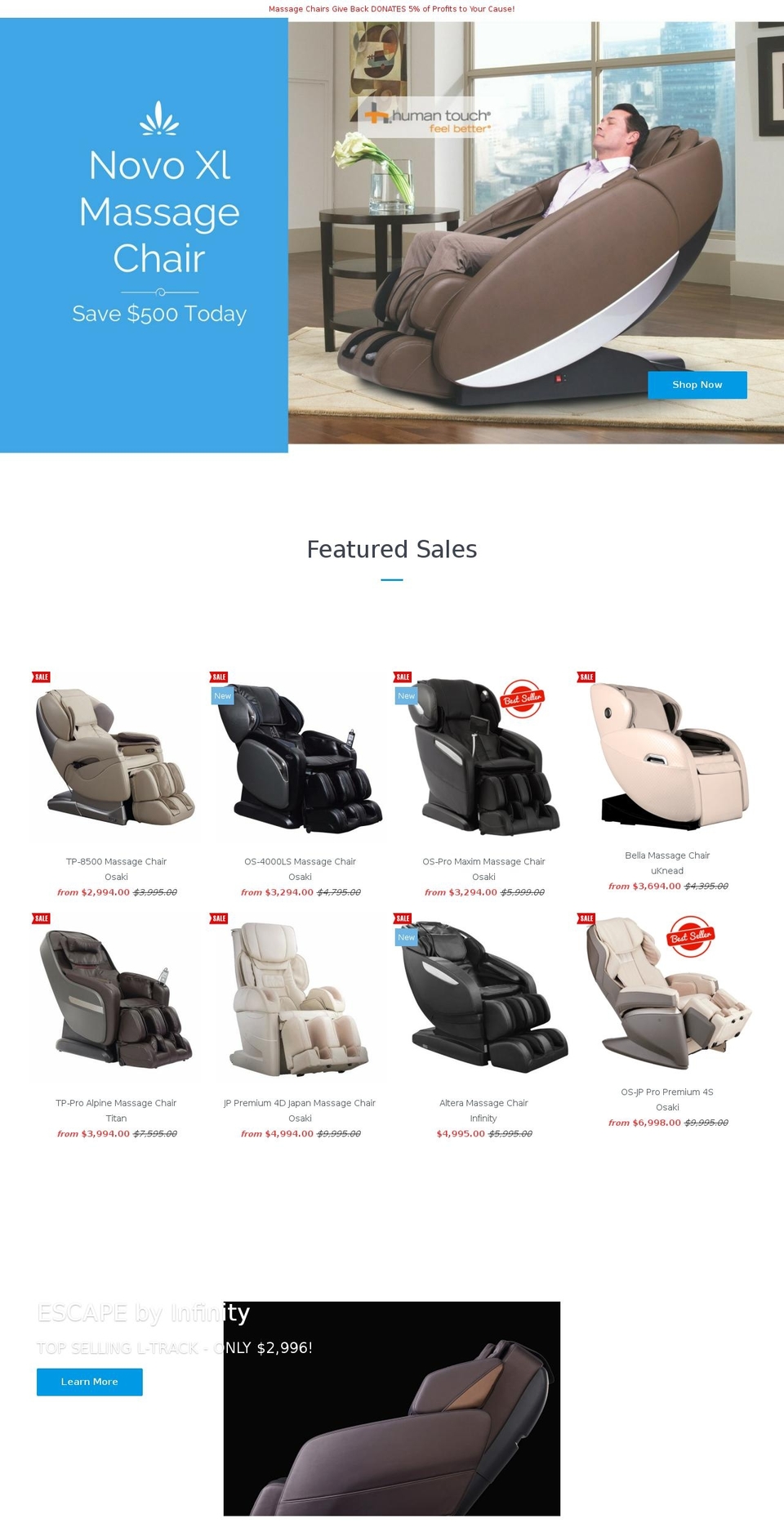 massagechairsgiveback.com shopify website screenshot