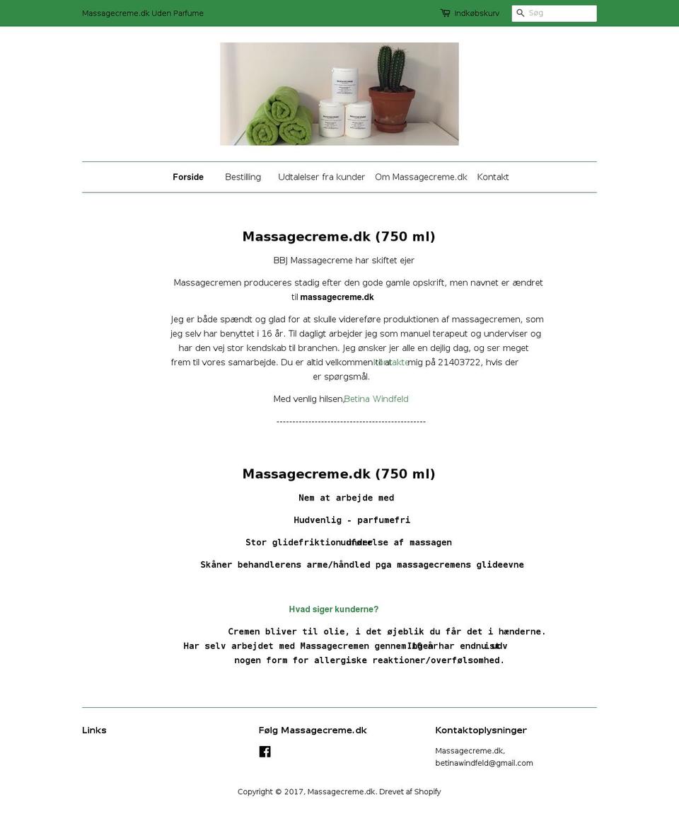 massagecreme.dk shopify website screenshot