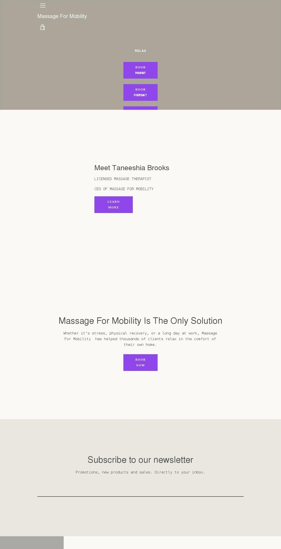 massageformobility.com shopify website screenshot