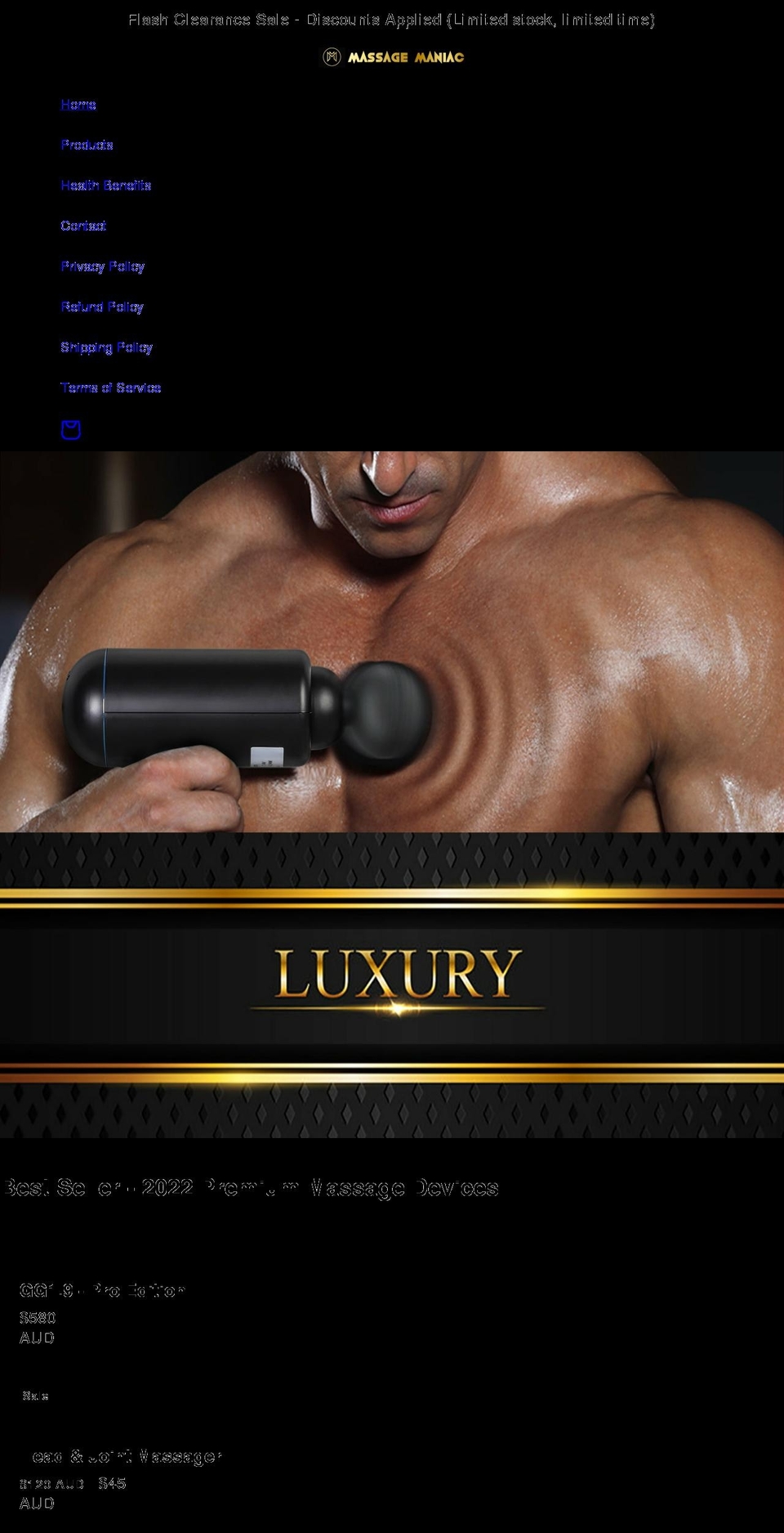 massagemaniac.com shopify website screenshot