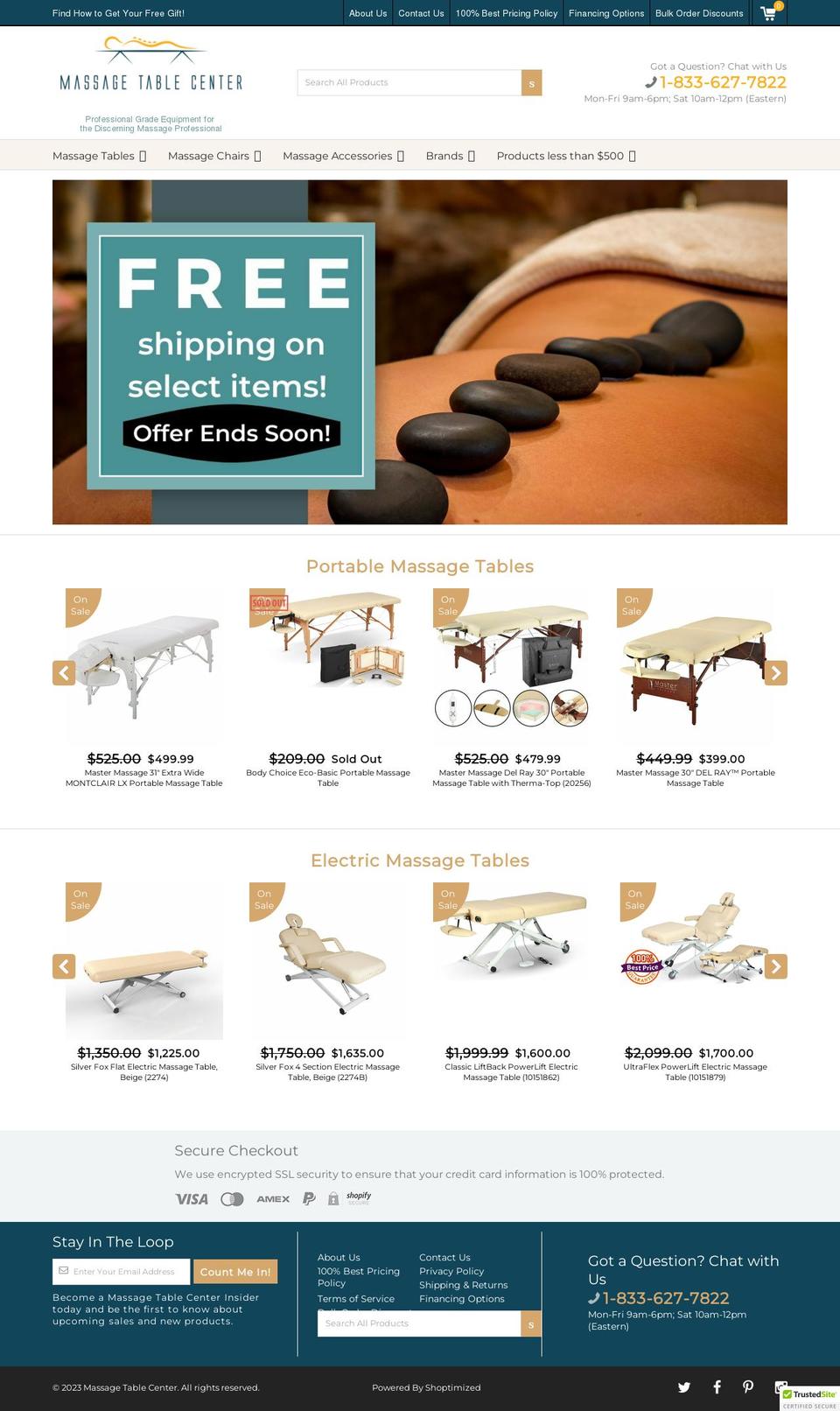 massagetablescenter.com shopify website screenshot