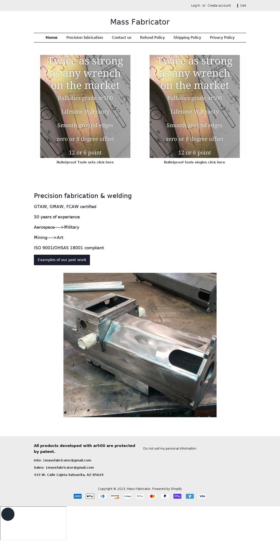 massfabricator.com shopify website screenshot