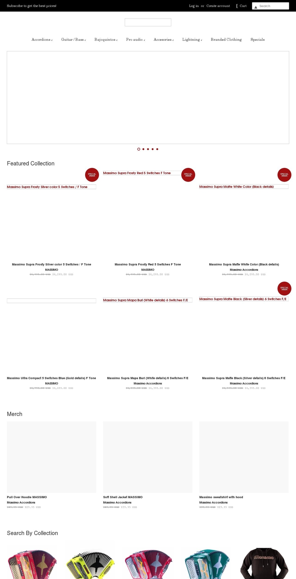 massimoaccordions.com shopify website screenshot