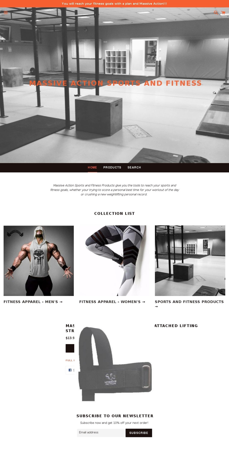 massiveactionsportsandfitness.com — Shopify storefront screenshot