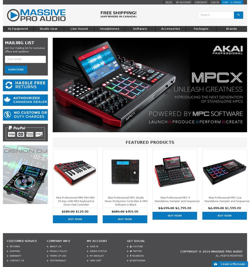 massiveproaudio.com — Shopify storefront screenshot