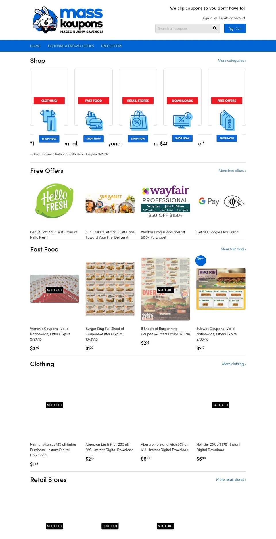 masskoupons.com shopify website screenshot
