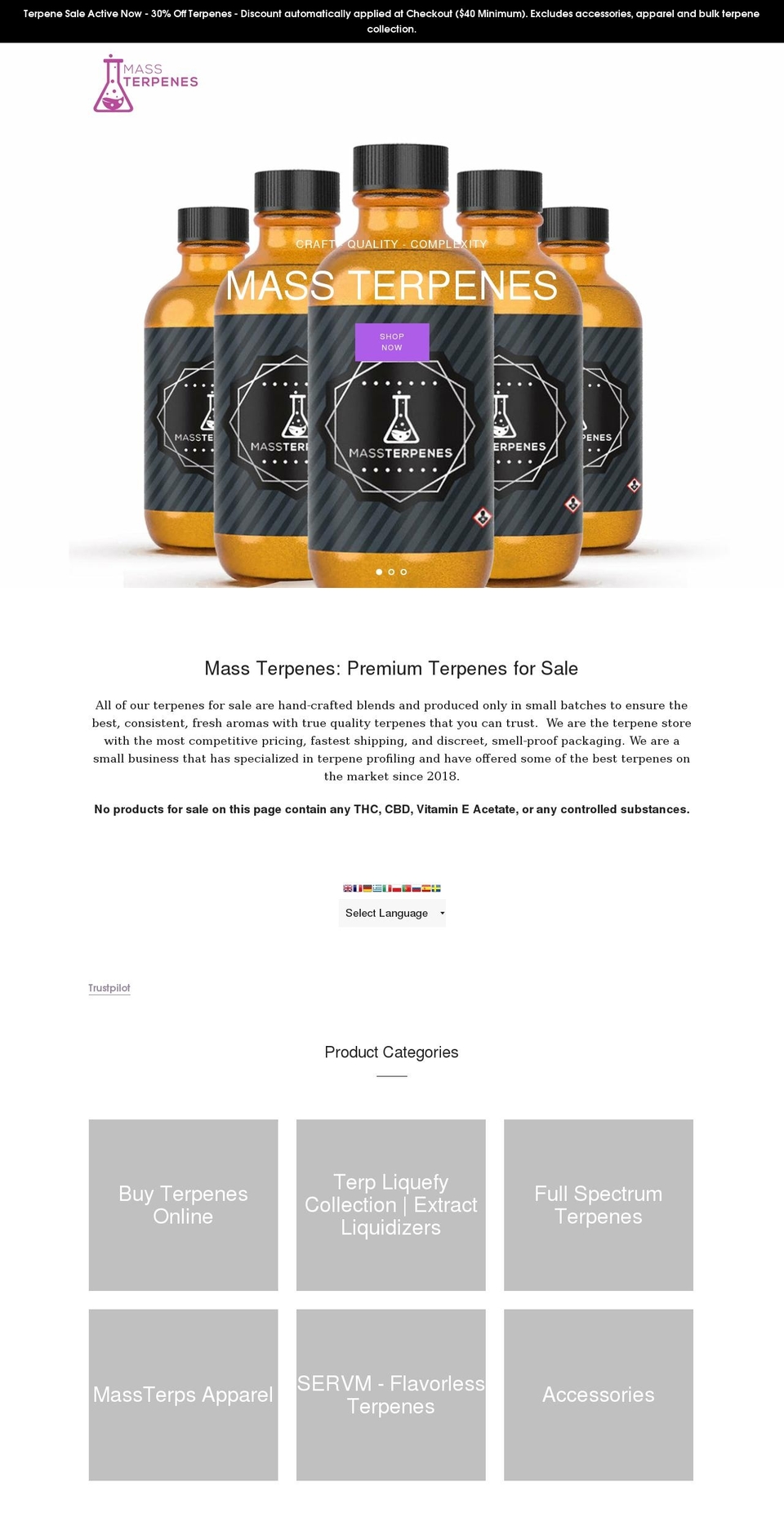 massterpenes.com — Shopify storefront screenshot