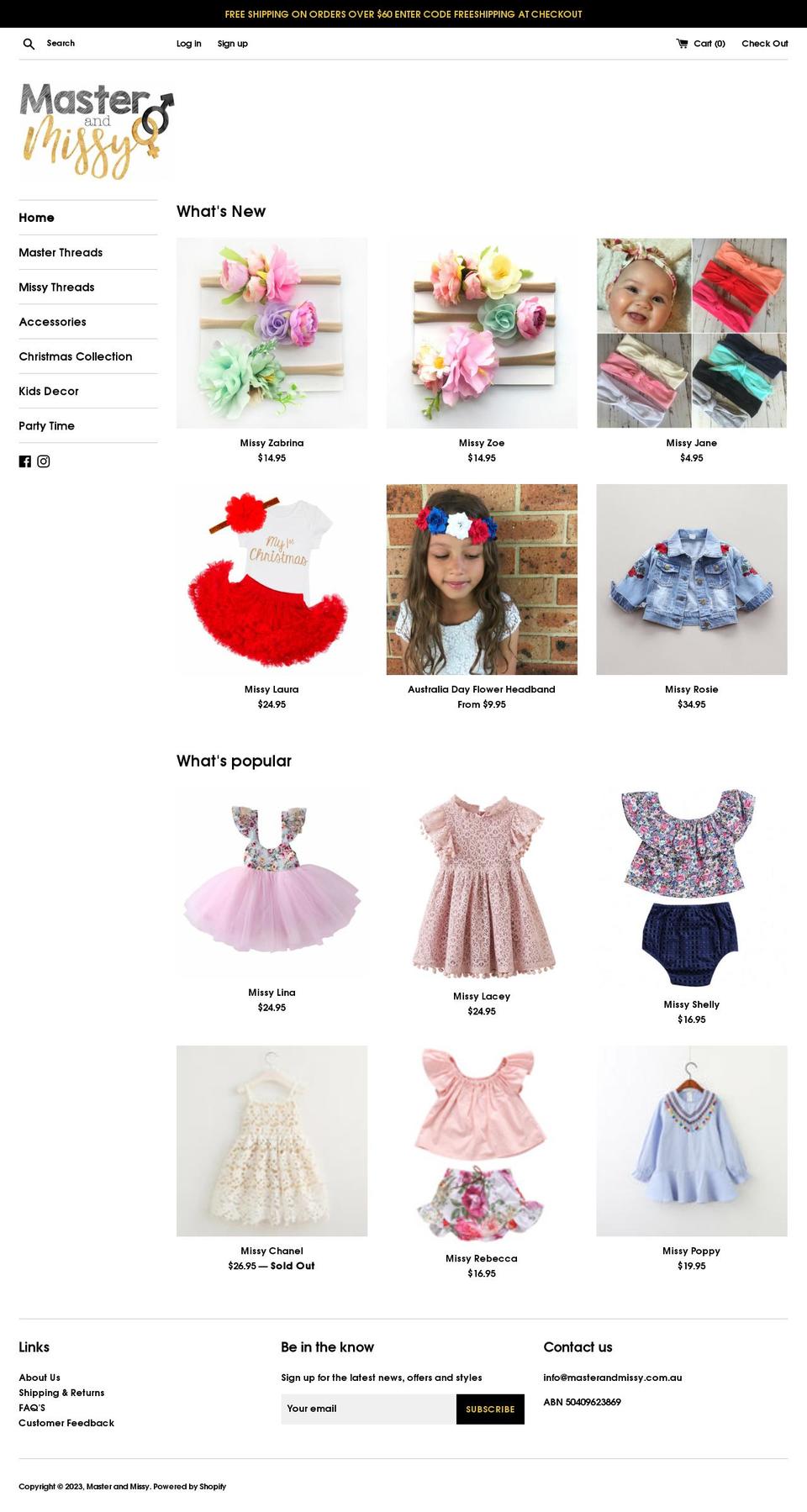 masterandmissy.com.au shopify website screenshot