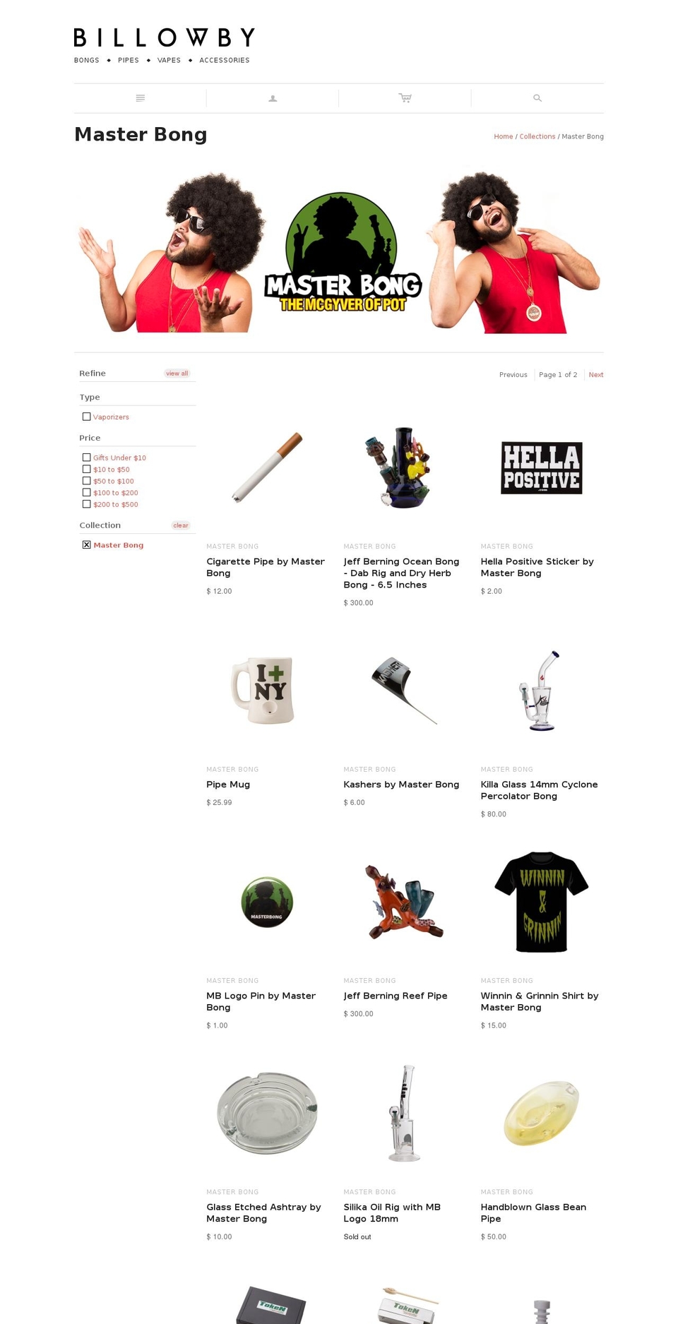 masterbongstore.com shopify website screenshot