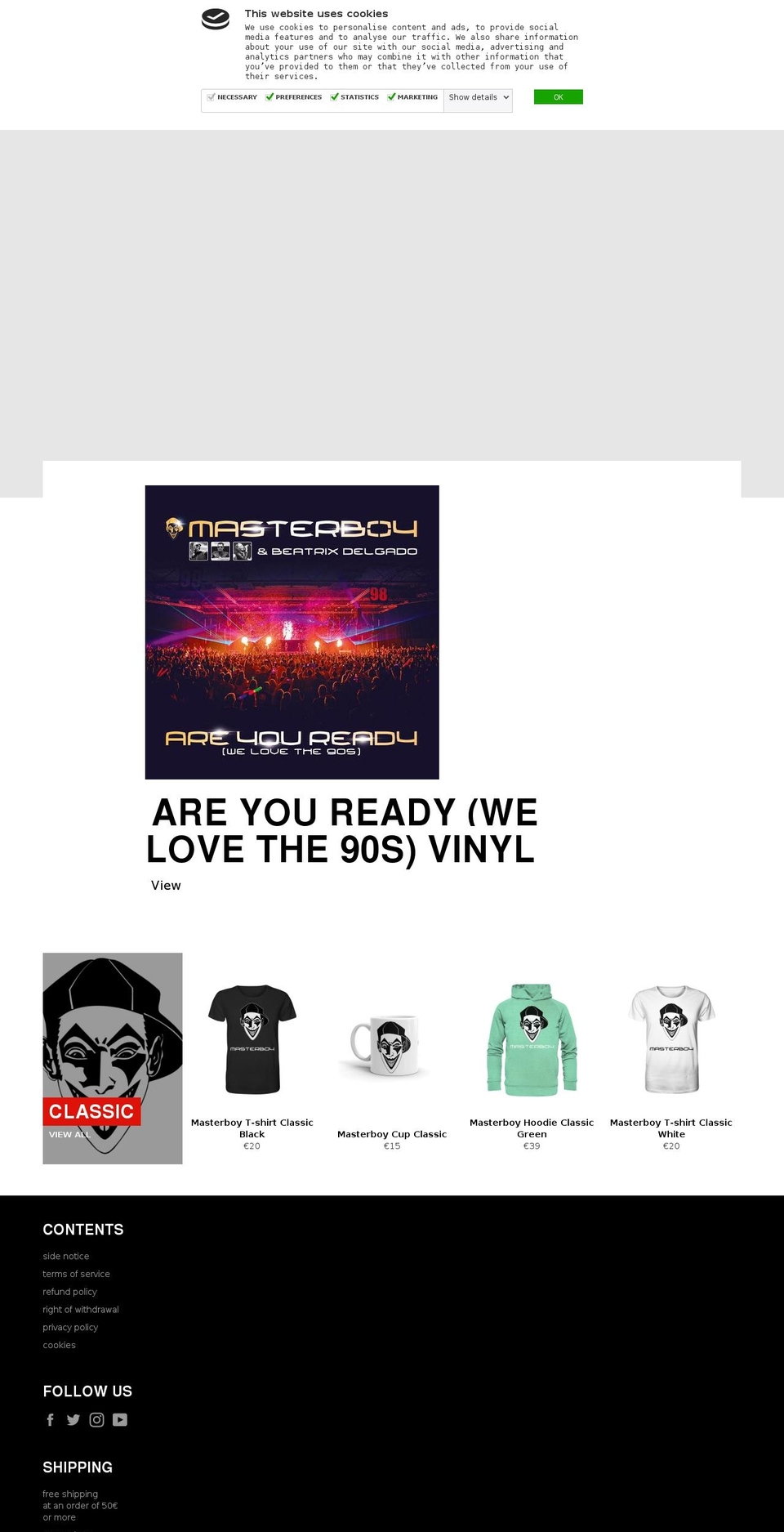 masterboy90s.com — Shopify storefront screenshot