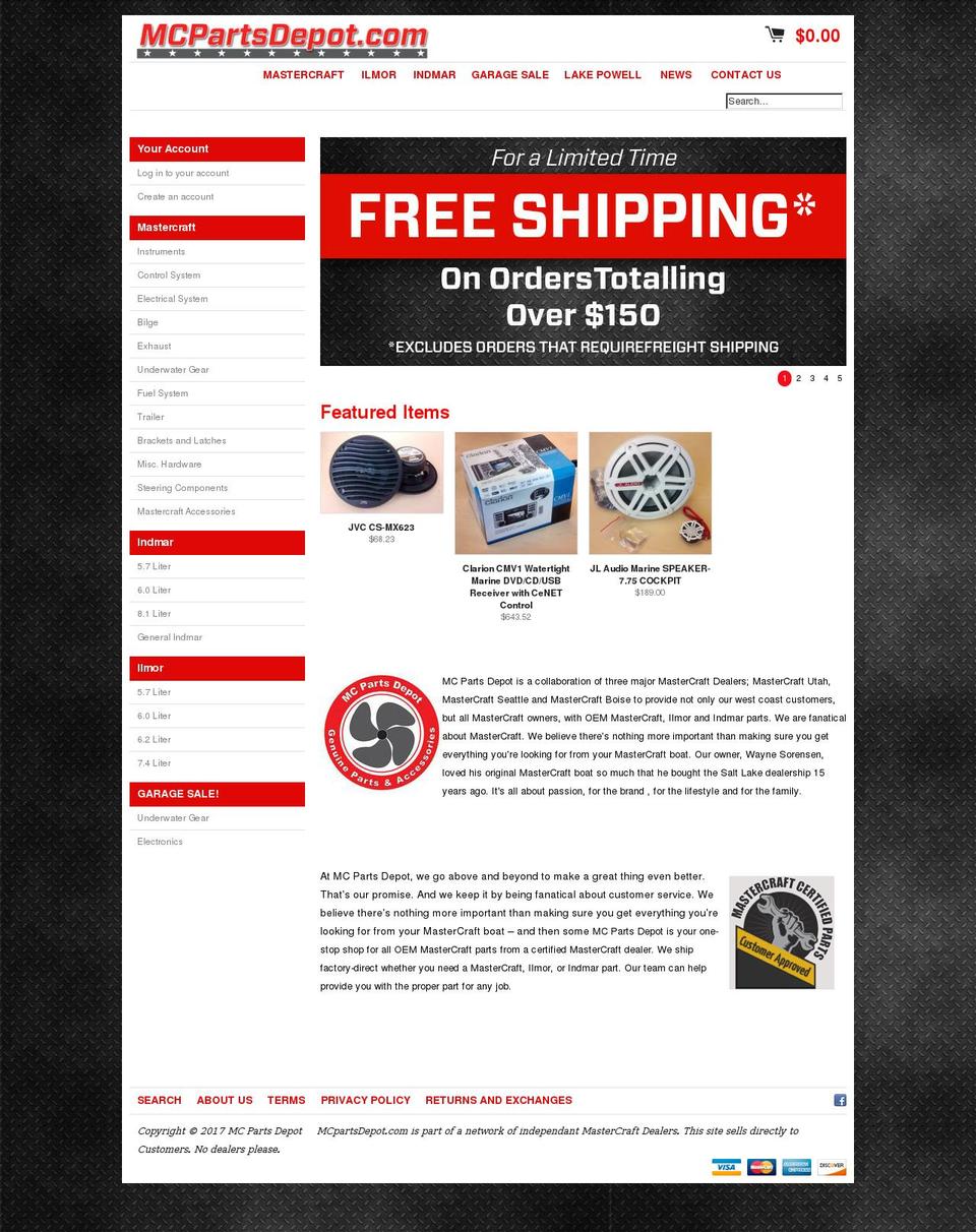 mastercraftonlineparts.com shopify website screenshot