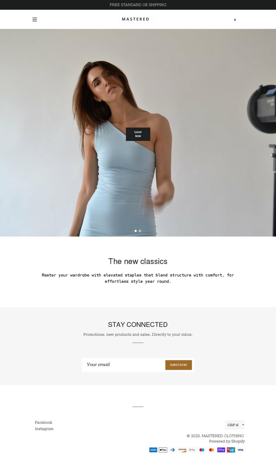 masteredclothing.co.uk shopify website screenshot