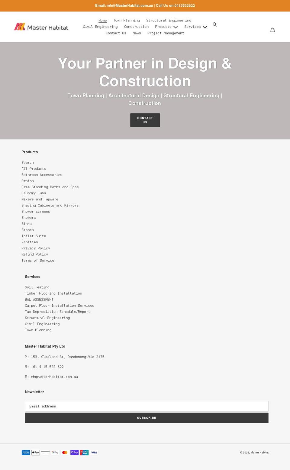 masterhabitat.com.au shopify website screenshot