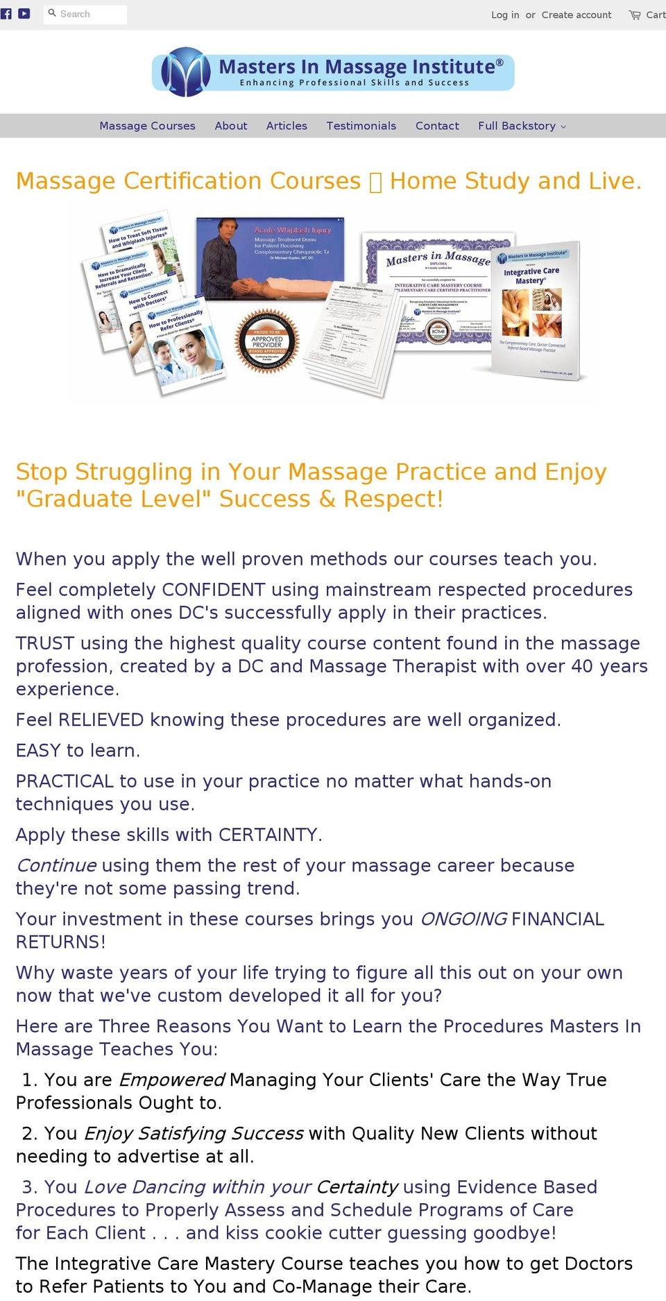 masterinmassage.com — Shopify storefront screenshot