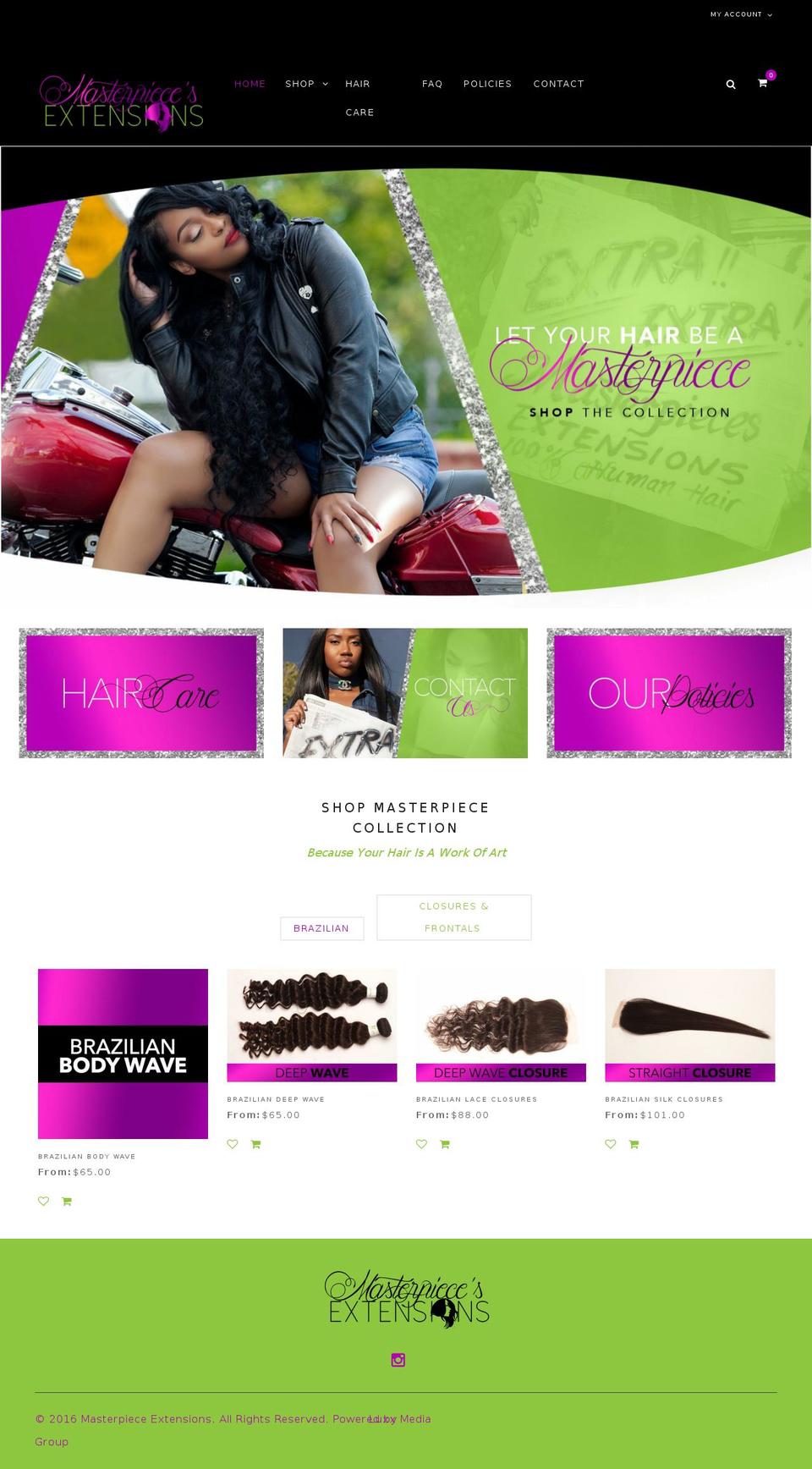masterpieceextensions.com — Shopify storefront screenshot